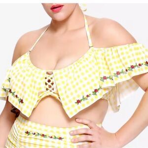 Disney Belle Beauty and the Beast Gingham Bikini Top Yellow White Medium